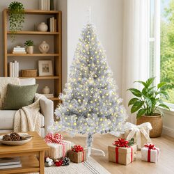 Artificial Pre-lit Christmas Tree 180cm Silver Cone LED Warm White Lights