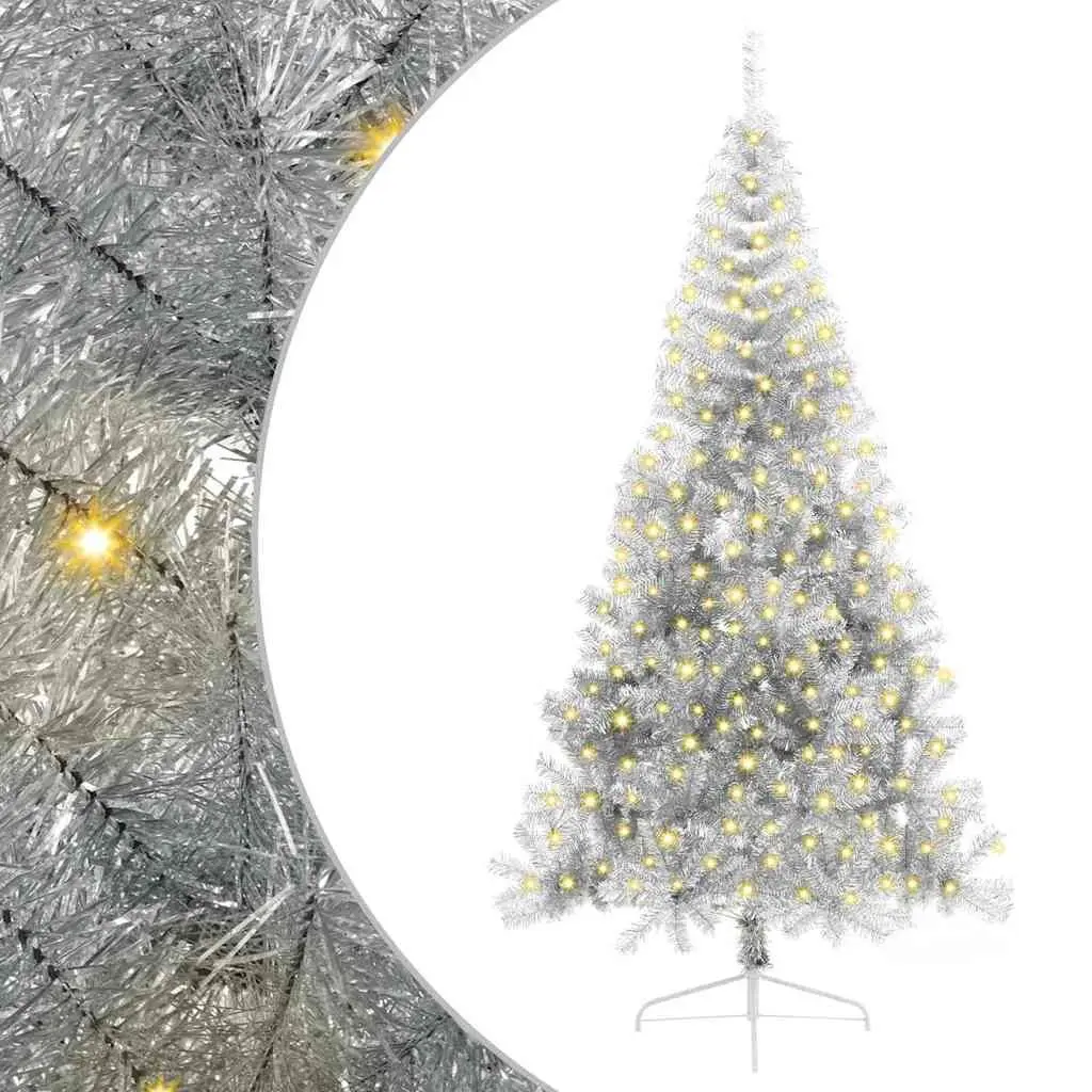 Artificial Christmas Tree PVC 210cm Silver Cone Shape Warm LED Lights