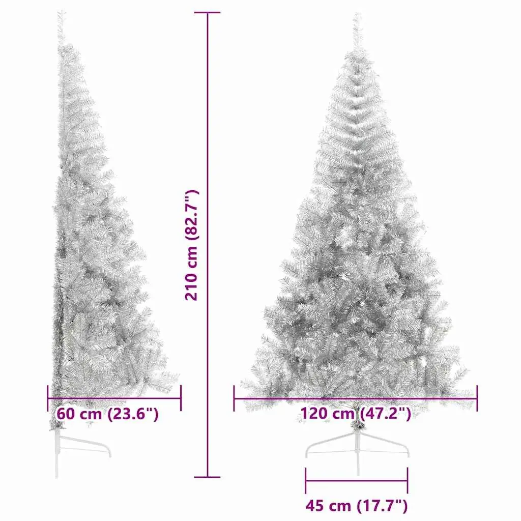 Artificial Christmas Tree PVC 210cm Silver Cone Shape Warm LED Lights