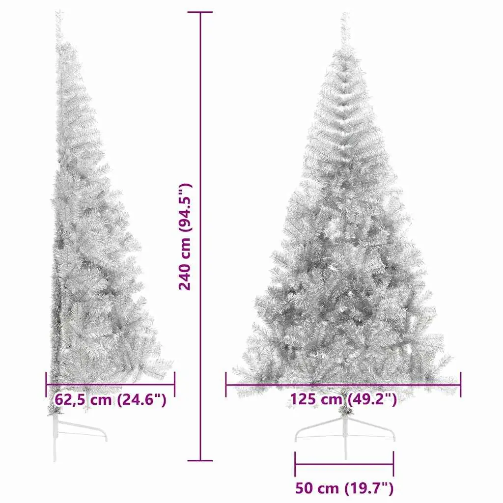 Artificial Christmas Tree PVC 240cm Silver Cone Pre-lit with Warm White LED Lights