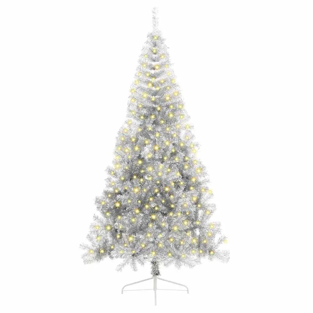 Artificial Christmas Tree PVC 240cm Silver Cone Pre-lit with Warm White LED Lights
