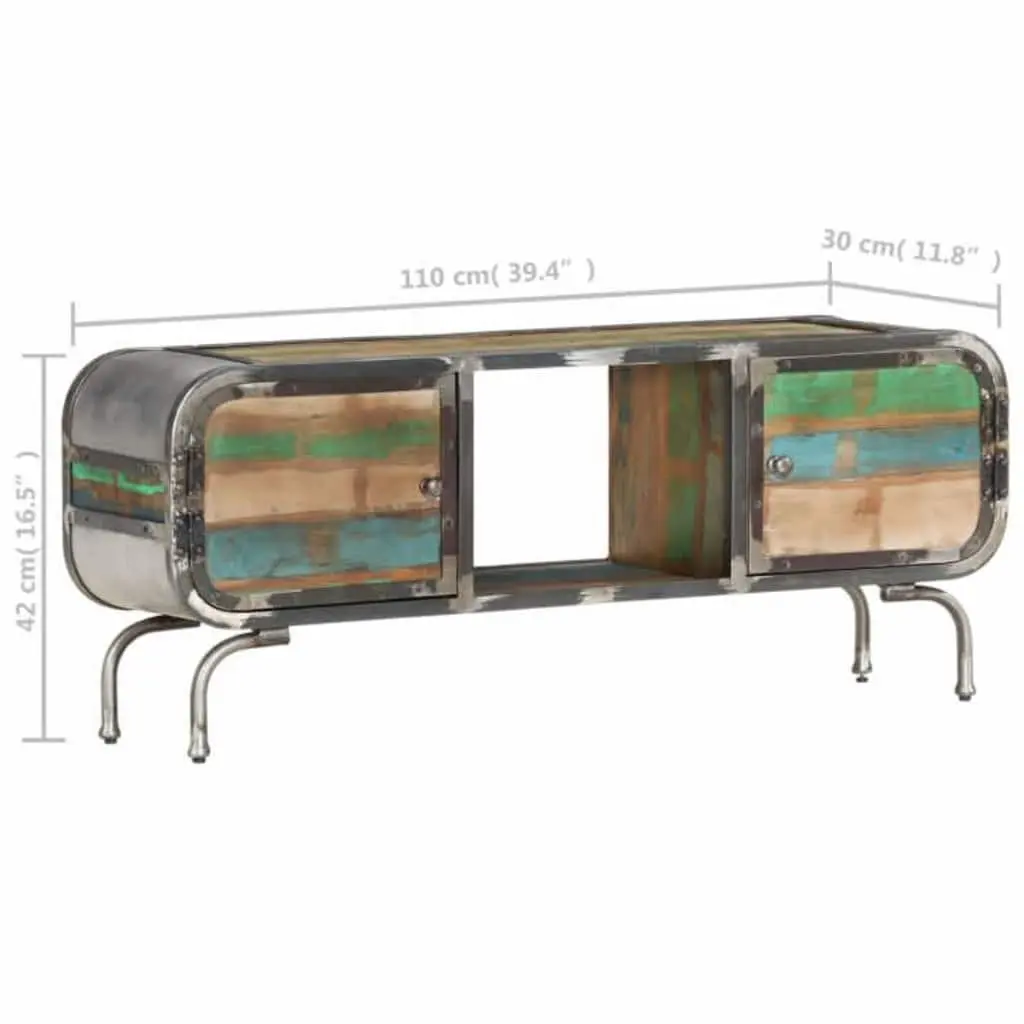 TV Cabinet Multicolour 110x30x42cm Solid Wood Reclaimed Storage Unit Doors Shelf