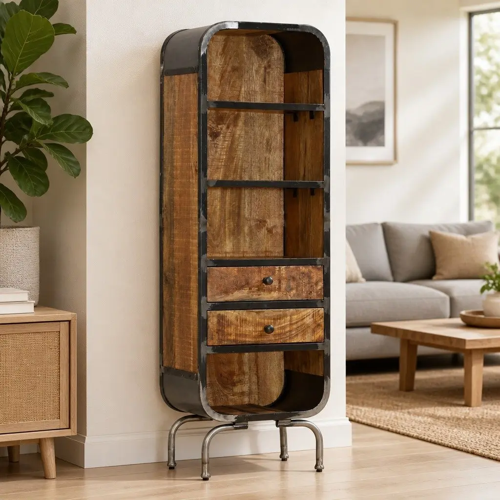 Solid Wood Highboard Storage Cabinet with Drawers