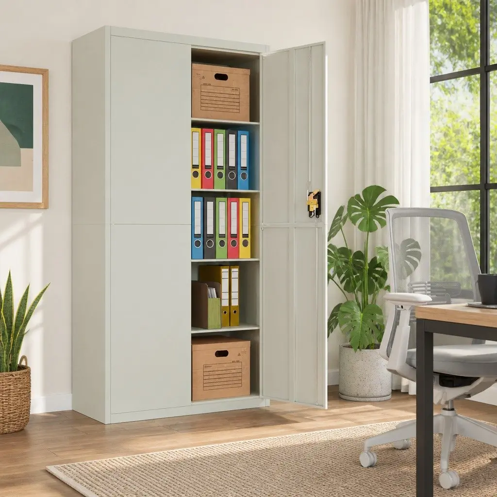 Grey Steel File Cabinet with Lockable Storage