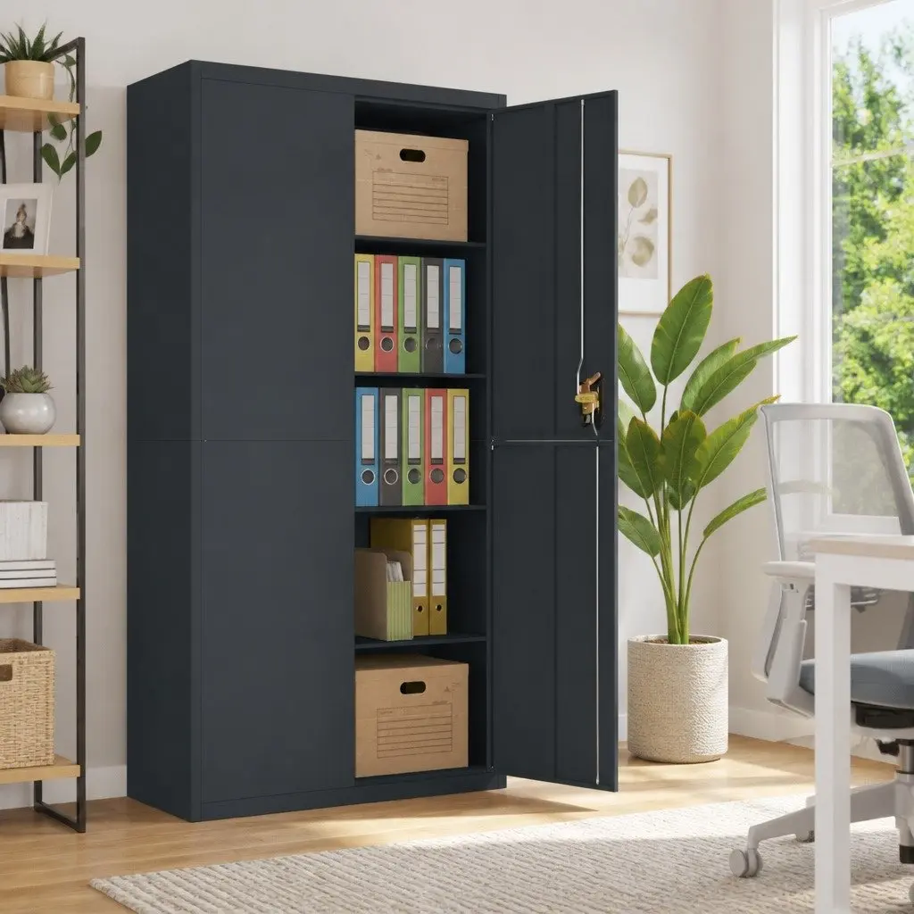 Anthracite File Cabinet with Lockable Storage
