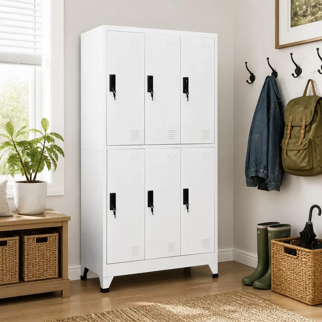 White Steel Locker Cabinet with Lockable Compartments