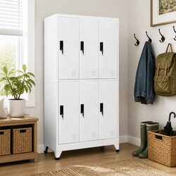 White Steel Locker Cabinet Storage Unit With Lockable Compartments Air Vents