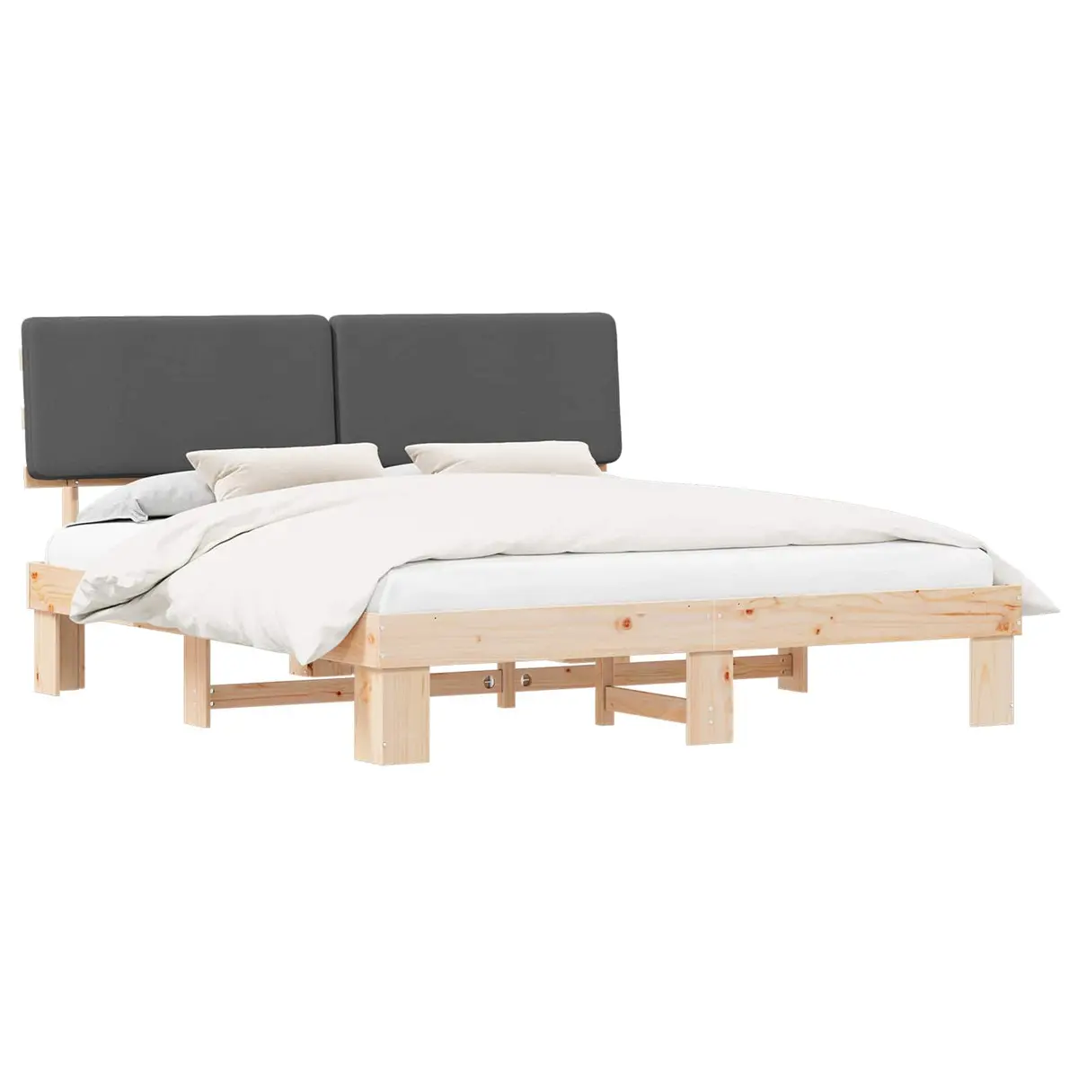 Grey Upholstered Bed Frame with Slatted Base