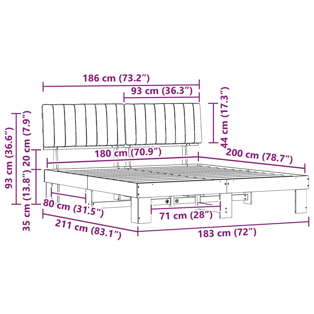 Grey Upholstered Headboard Bed Frame 180 x 200 cm