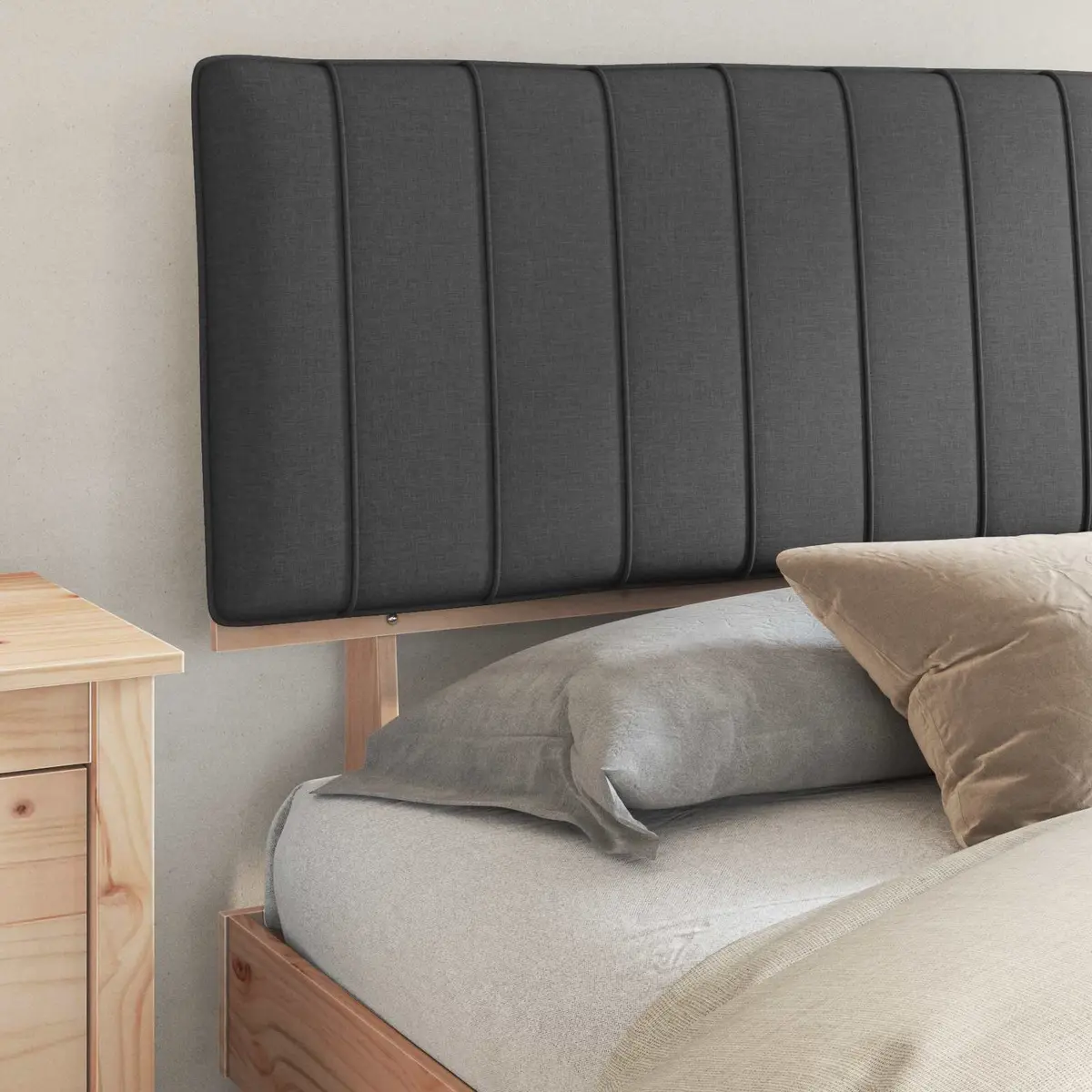 Grey Upholstered Headboard Bed Frame 180 x 200 cm