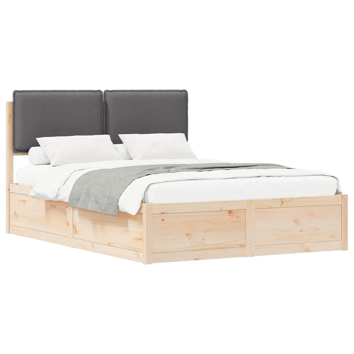 Grey Upholstered Bed Frame 150x200cm with Headboard