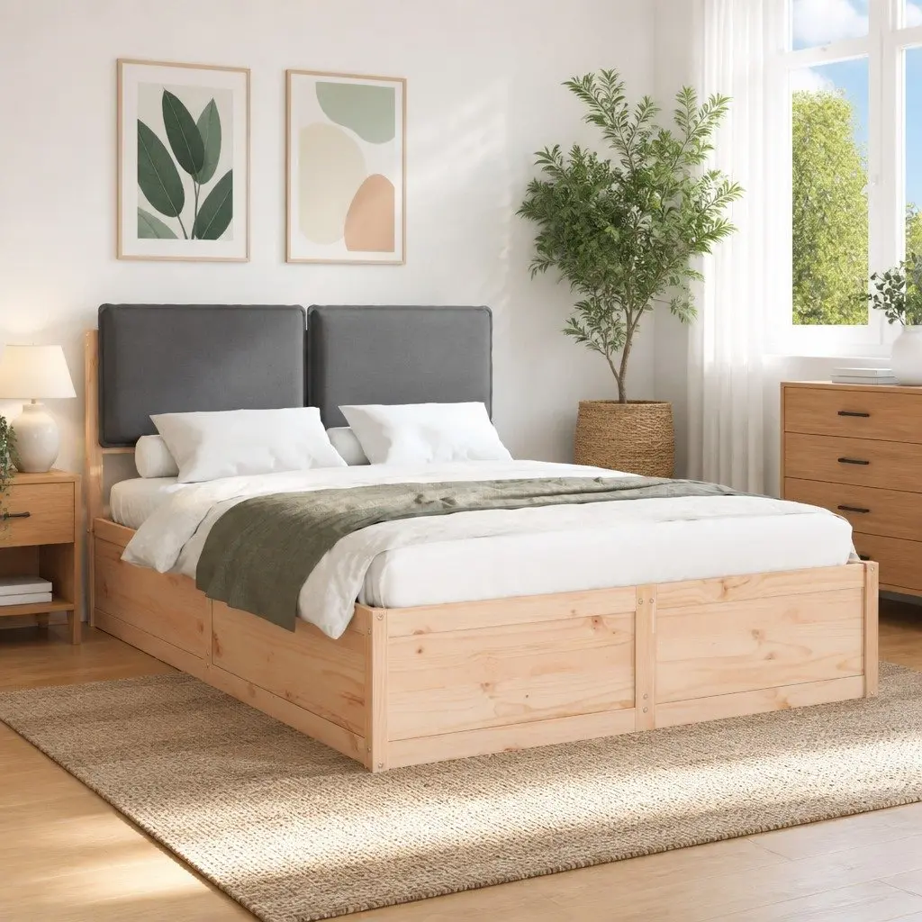 Grey Upholstered Bed Frame 135 x 190 cm