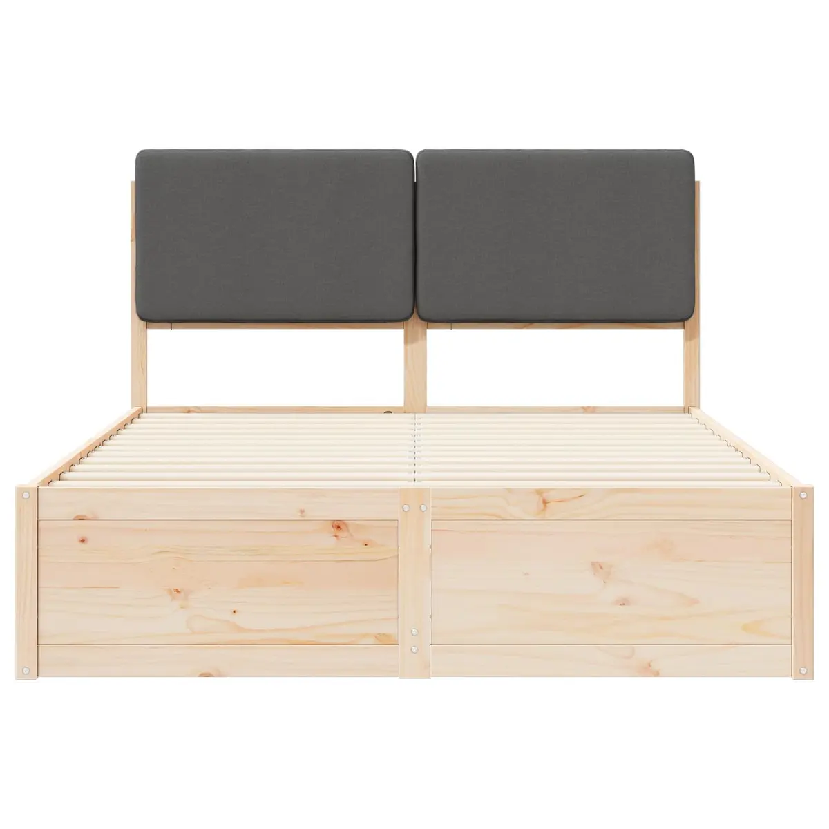Wooden Bed Frame with Grey Upholstered Headboard