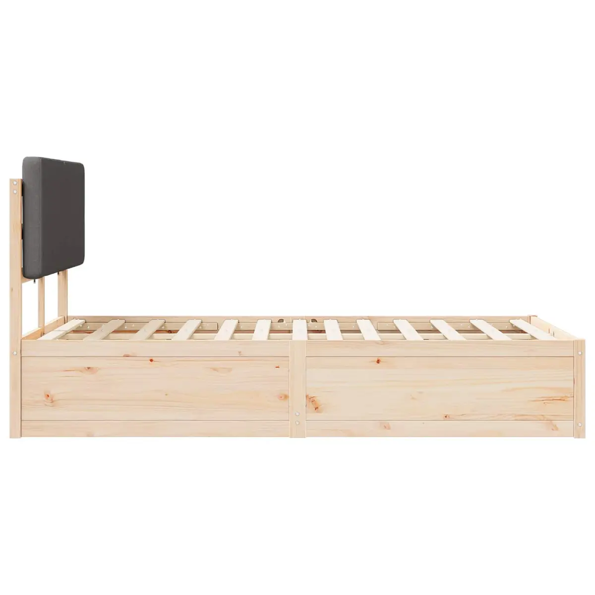 Wooden Bed Frame with Grey Upholstered Headboard