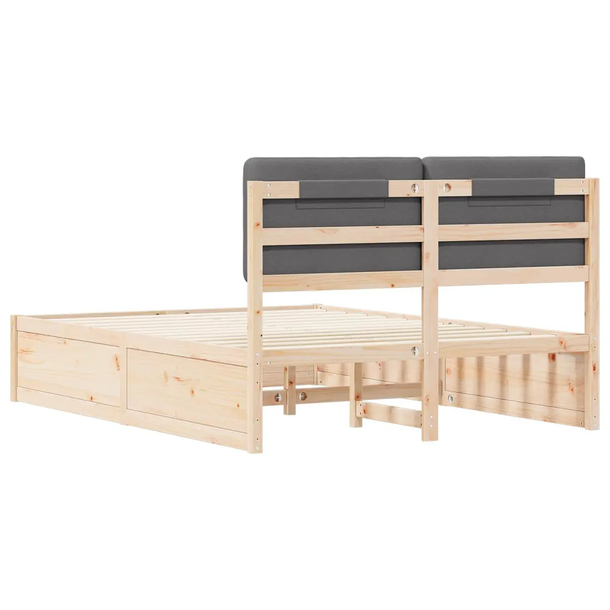 Wooden Bed Frame with Grey Upholstered Headboard