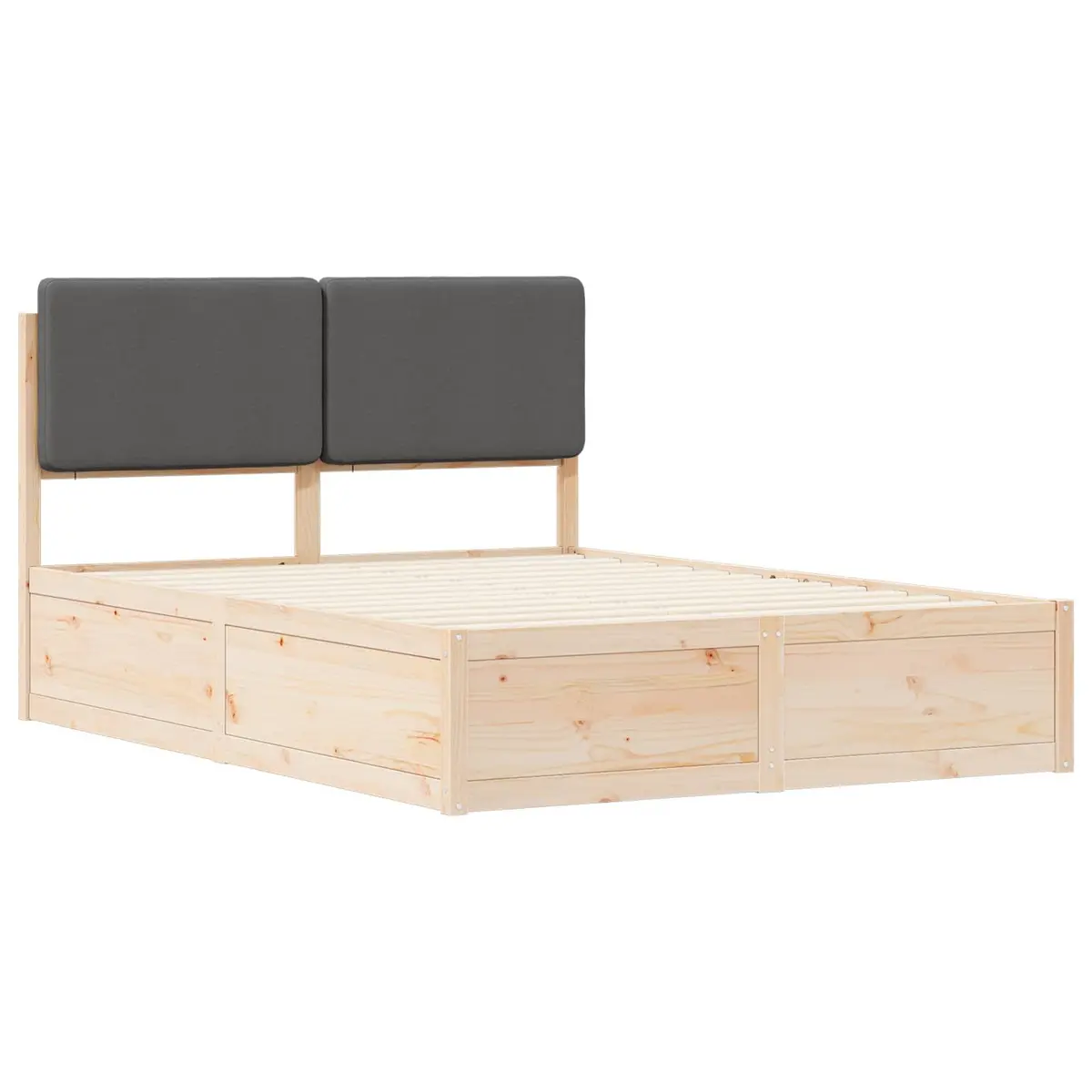 Bed Frame Solid Pine Wood Upholstered Headboard Grey 135 x 190 cm