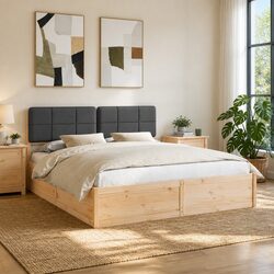 Sturdy Grey Bed Frame with Upholstered Headboard 180 x 200 cm