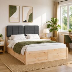 Bed Frame with Upholstered Headboard Grey 150 x 200 cm Modern Wooden Platform