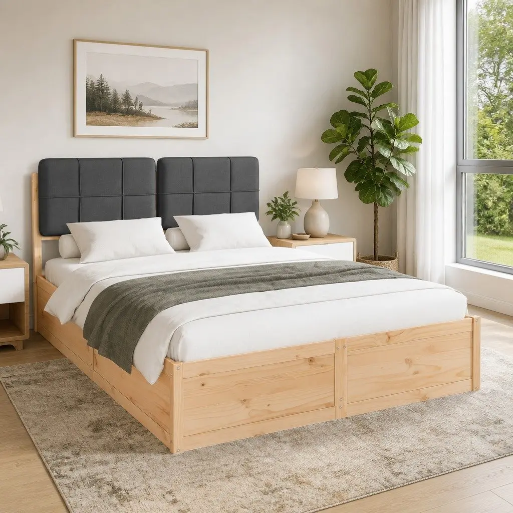 Grey Upholstered Bed Frame 135 x 190 cm