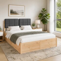 Durable Grey Upholstered Bed Frame 135 x 190 cm