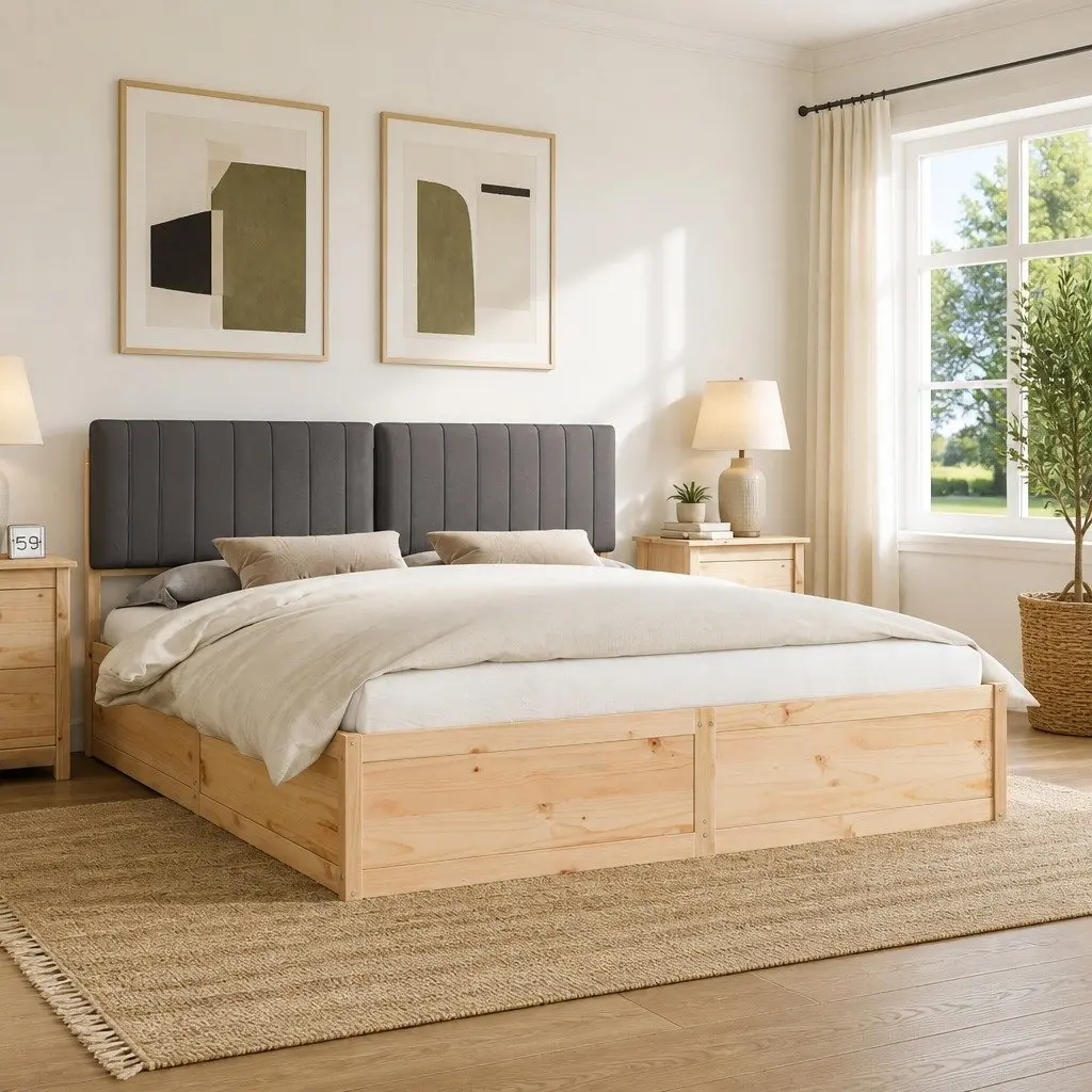 Dark Grey Bed Frame with Upholstered Headboard 180 x 200 cm