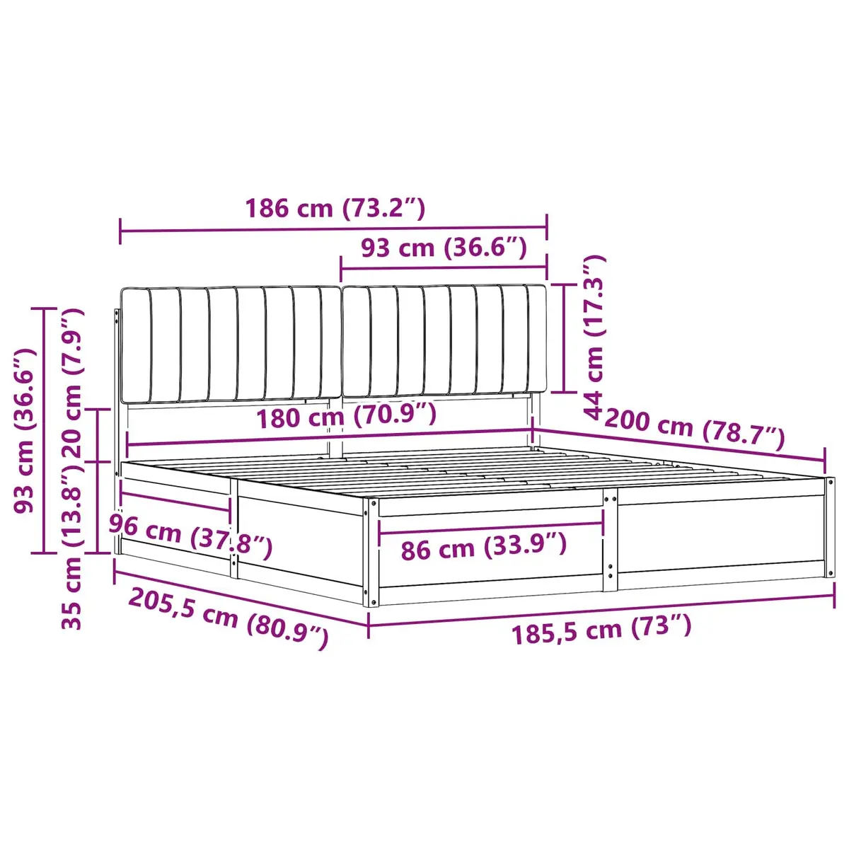 Dark Grey Bed Frame with Upholstered Headboard 180 x 200 cm