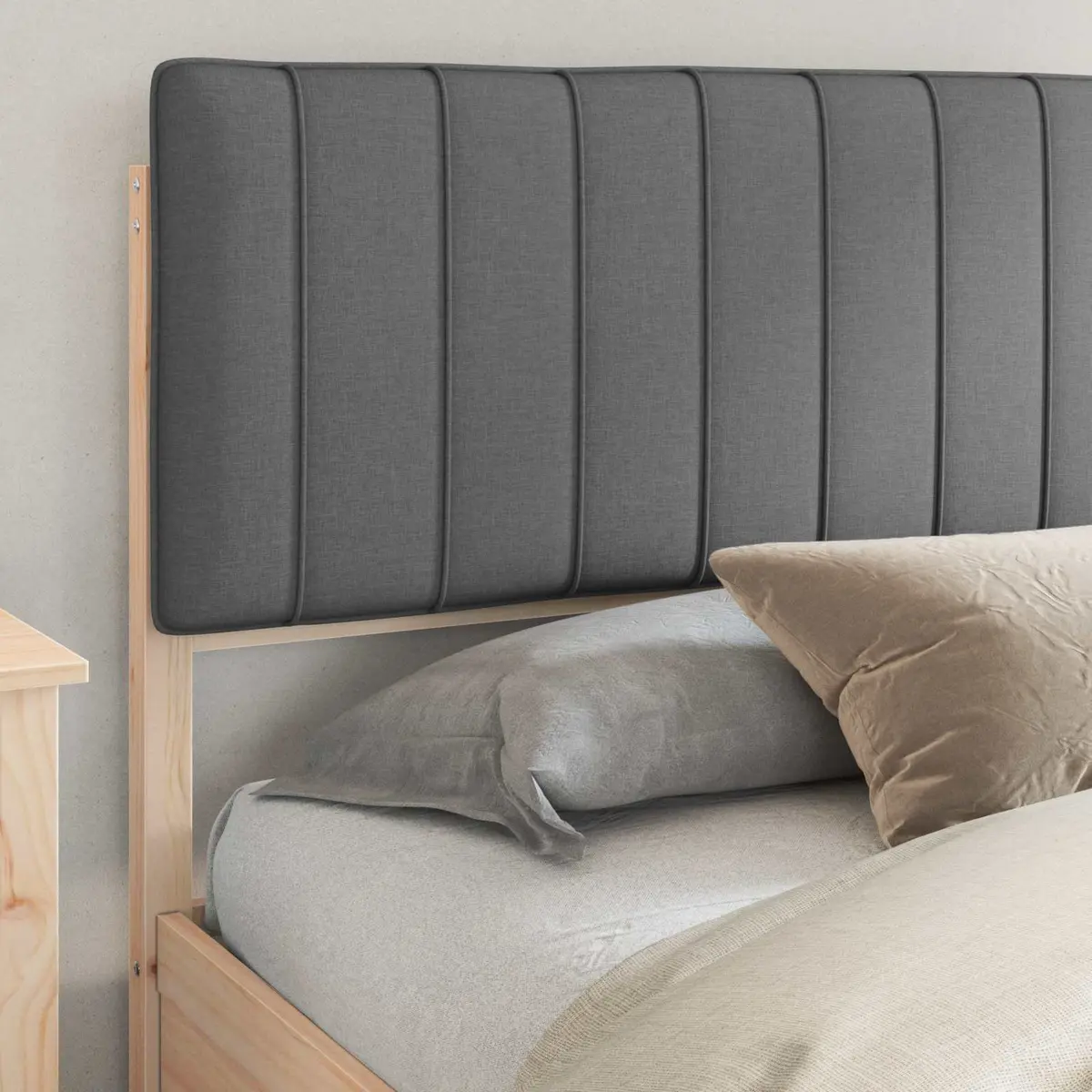 Dark Grey Bed Frame with Upholstered Headboard 180 x 200 cm