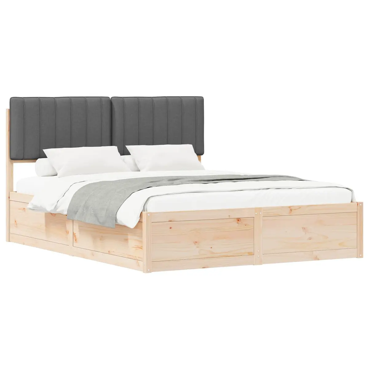 Wooden Bed Frame Solid Pine 150x200cm Upholstered Headboard Platform Slatted Base Grey