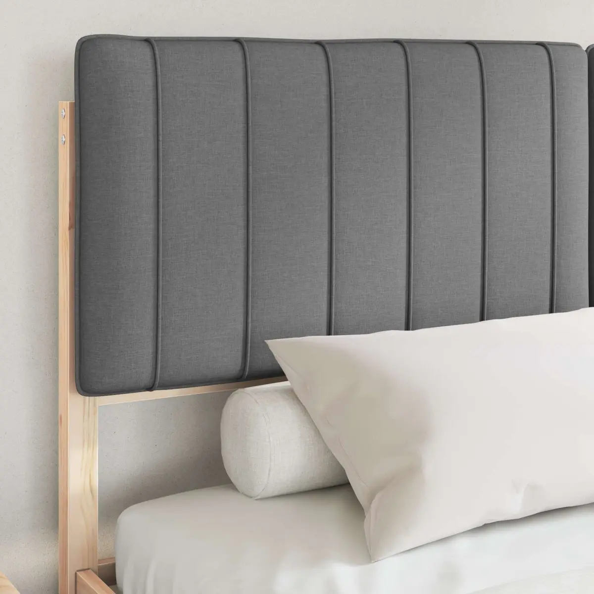 Wooden Bed Frame Solid Pine 150x200cm Upholstered Headboard Platform Slatted Base Grey