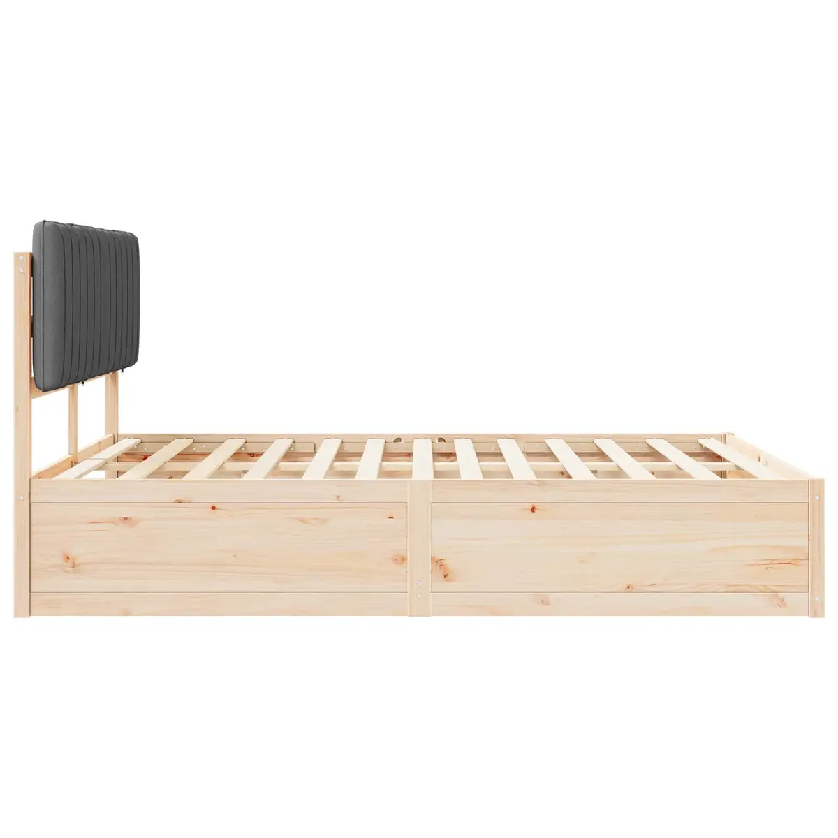 Wooden Bed Frame Solid Pine 150x200cm Upholstered Headboard Platform Slatted Base Grey