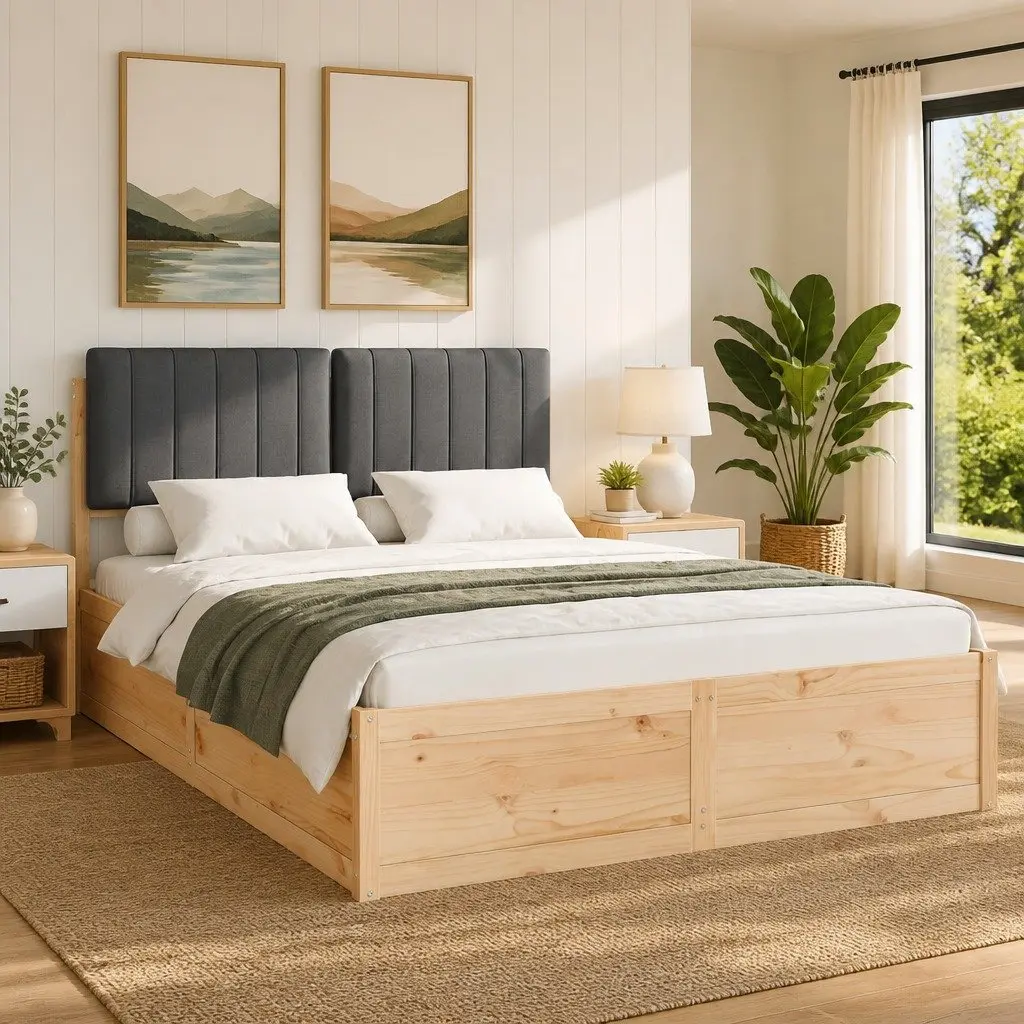 Grey Upholstered Bed Frame 135 x 190 cm