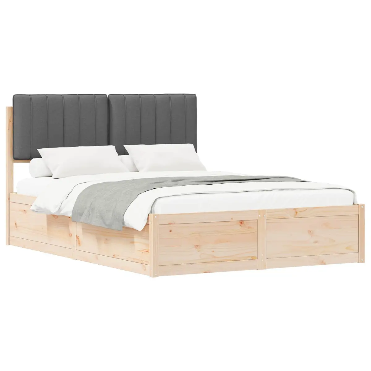Grey Upholstered Bed Frame 135 x 190 cm
