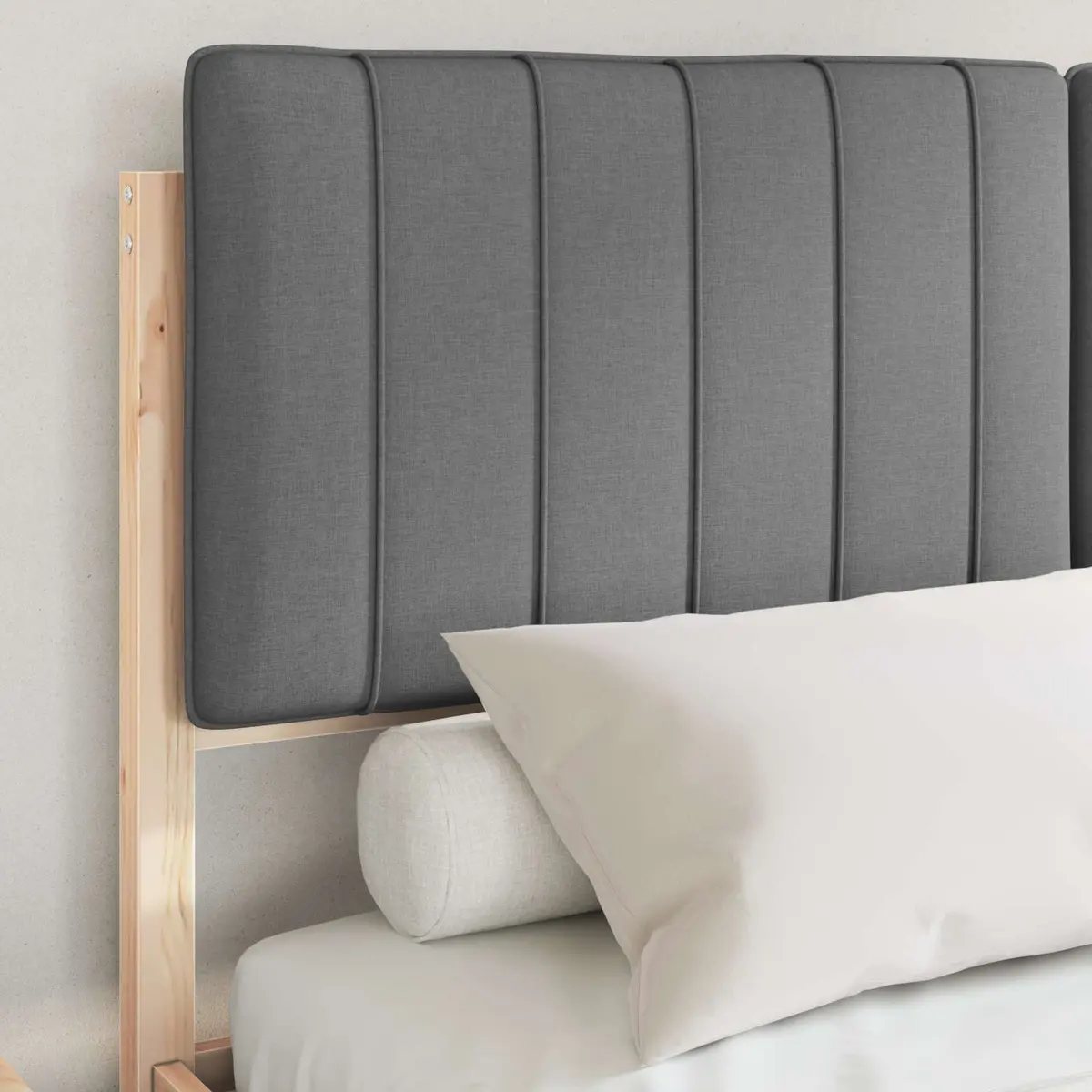 Grey Upholstered Bed Frame 135 x 190 cm