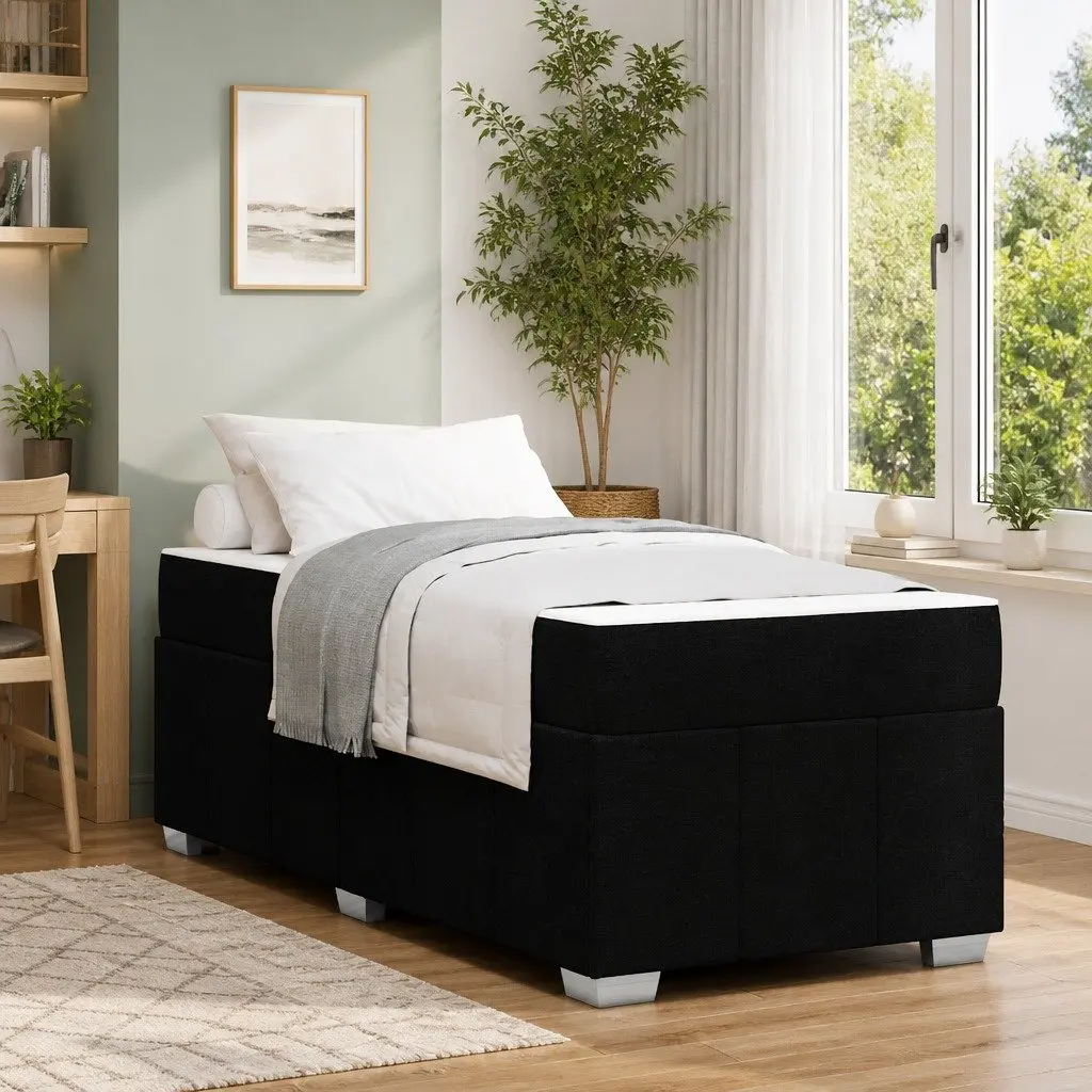 Black Fabric Bed Frame with Medium Firm Mattress 90 x 190 cm
