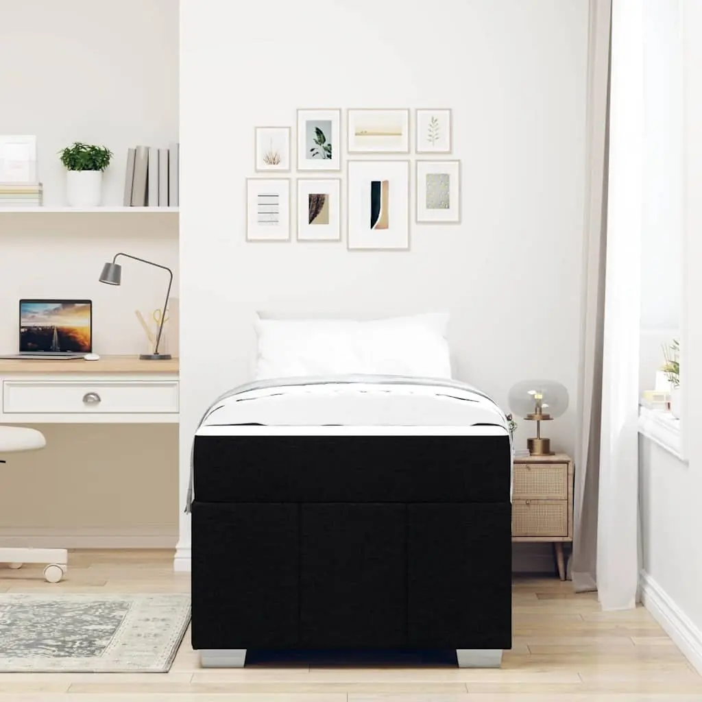 Black Fabric Bed Frame with Medium Firm Mattress 90 x 190 cm