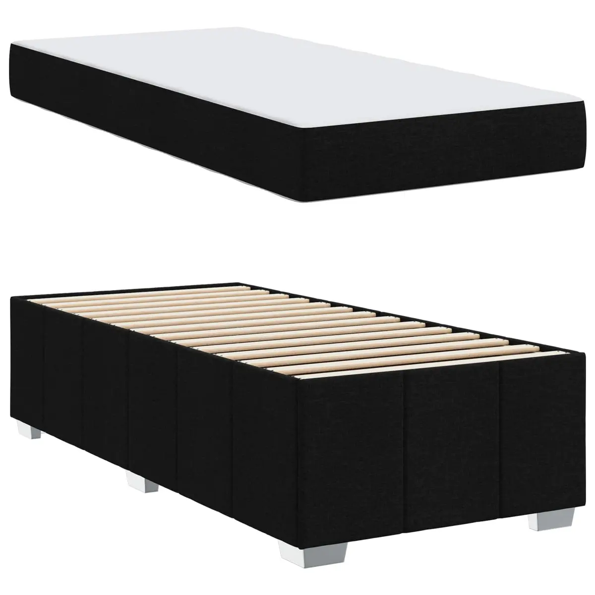 Black Fabric Bed Frame with Medium Firm Mattress 90 x 190 cm