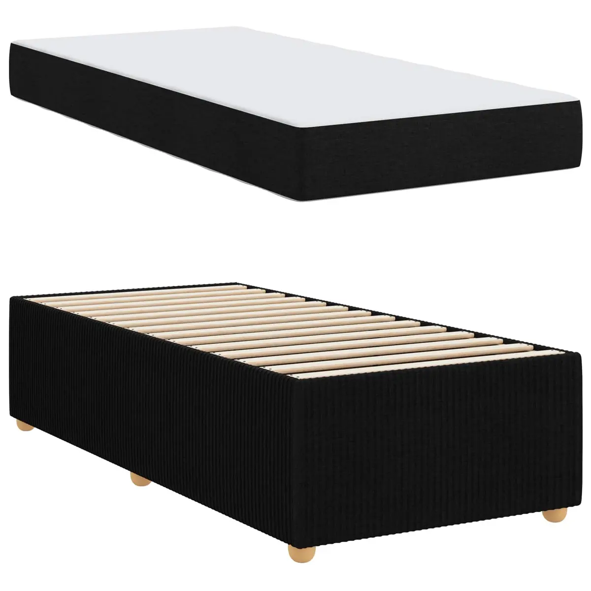 Bed Frame with Mattress Fabric 90 x 190 cm Black