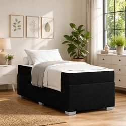 Modern Black Bed Frame with Medium-Firm Mattress 90 x 190 cm