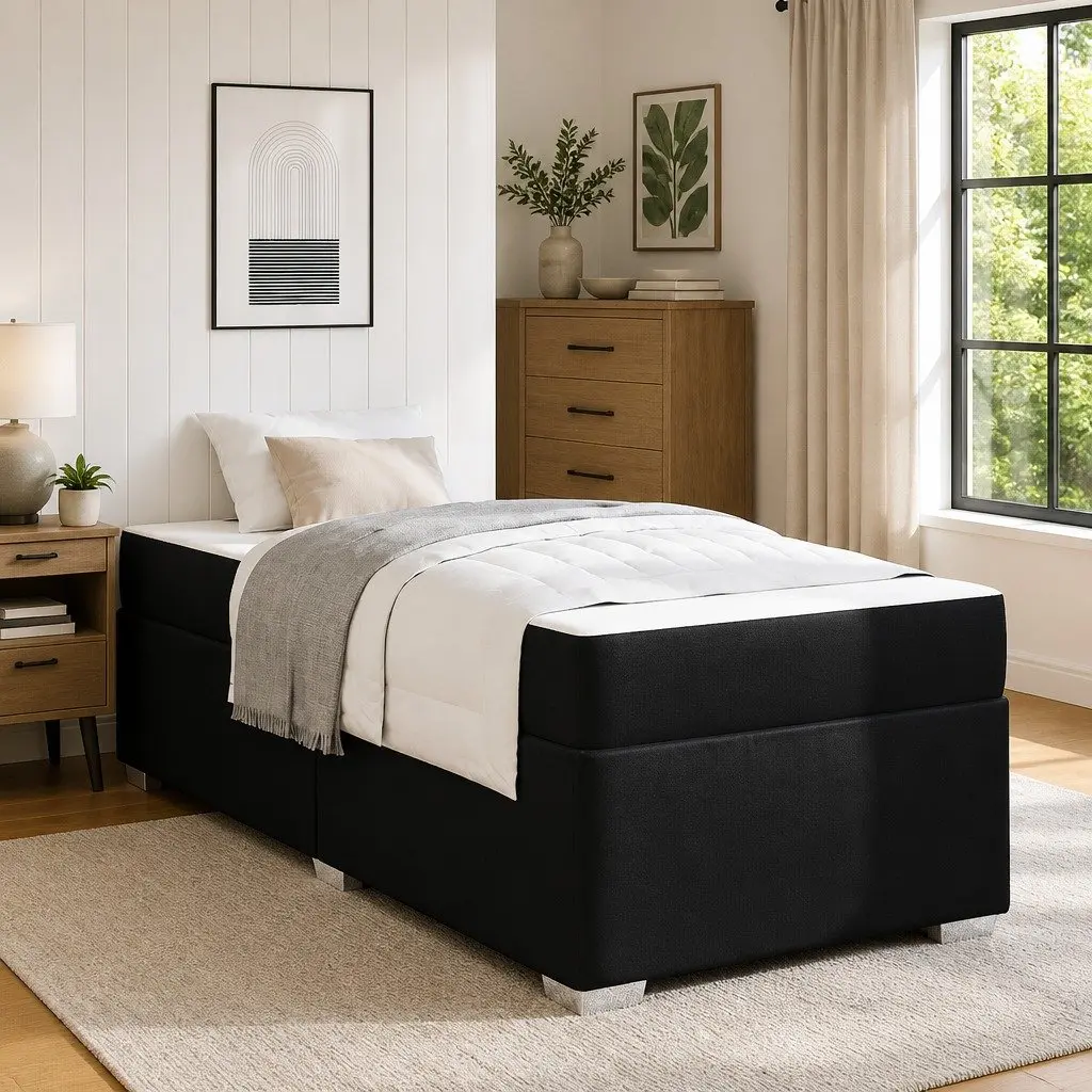 Bed Frame with Mattress Fabric 90 x 190 cm Black