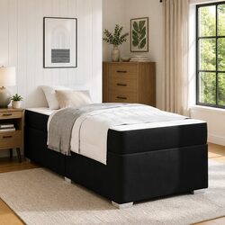 Durable Black Bed Frame with Medium-Firm Mattress 90 x 190 cm