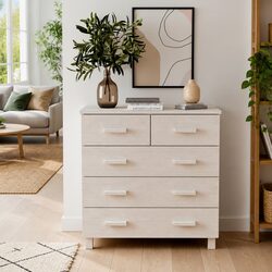 Sturdy White Wooden Sideboard with 5 Drawers