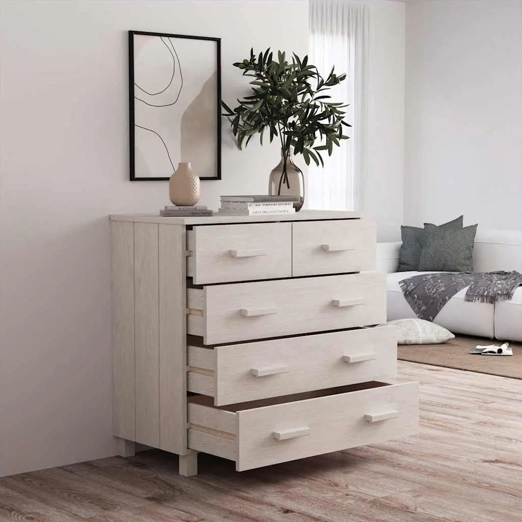 White Wooden Sideboard with 5 Drawers