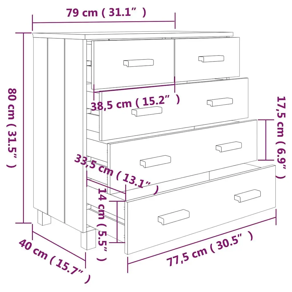 White Wooden Sideboard with 5 Drawers