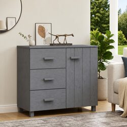 Solid Pinewood Sideboard Storage Cabinet with Door and Sliding Drawers Grey