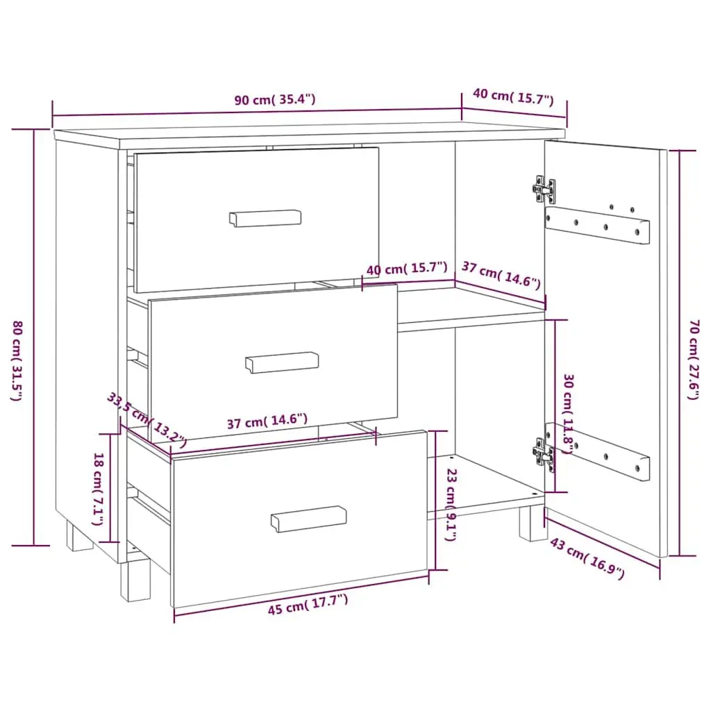 Grey Solid Pinewood Sideboard with Drawers