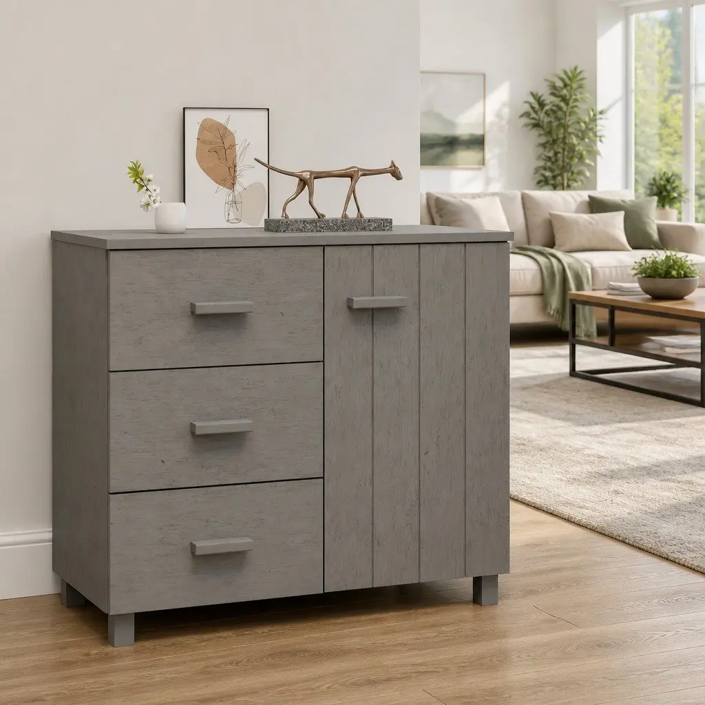 Solid Pinewood Grey Sideboard with Sliding Drawers