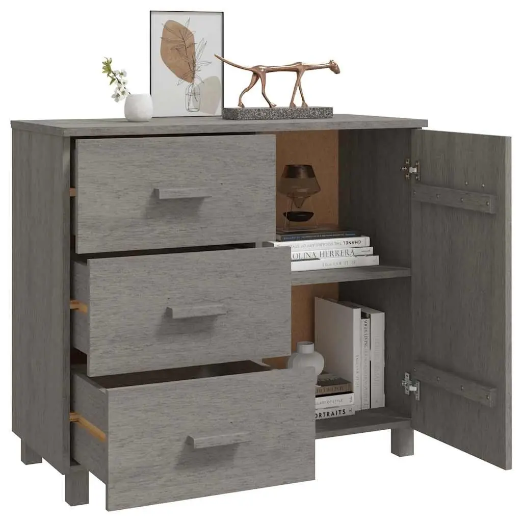 Solid Pinewood Grey Sideboard with Sliding Drawers