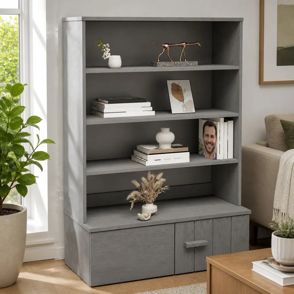 Grey Solid Wood Highboard Storage Unit 90x30x100cm
