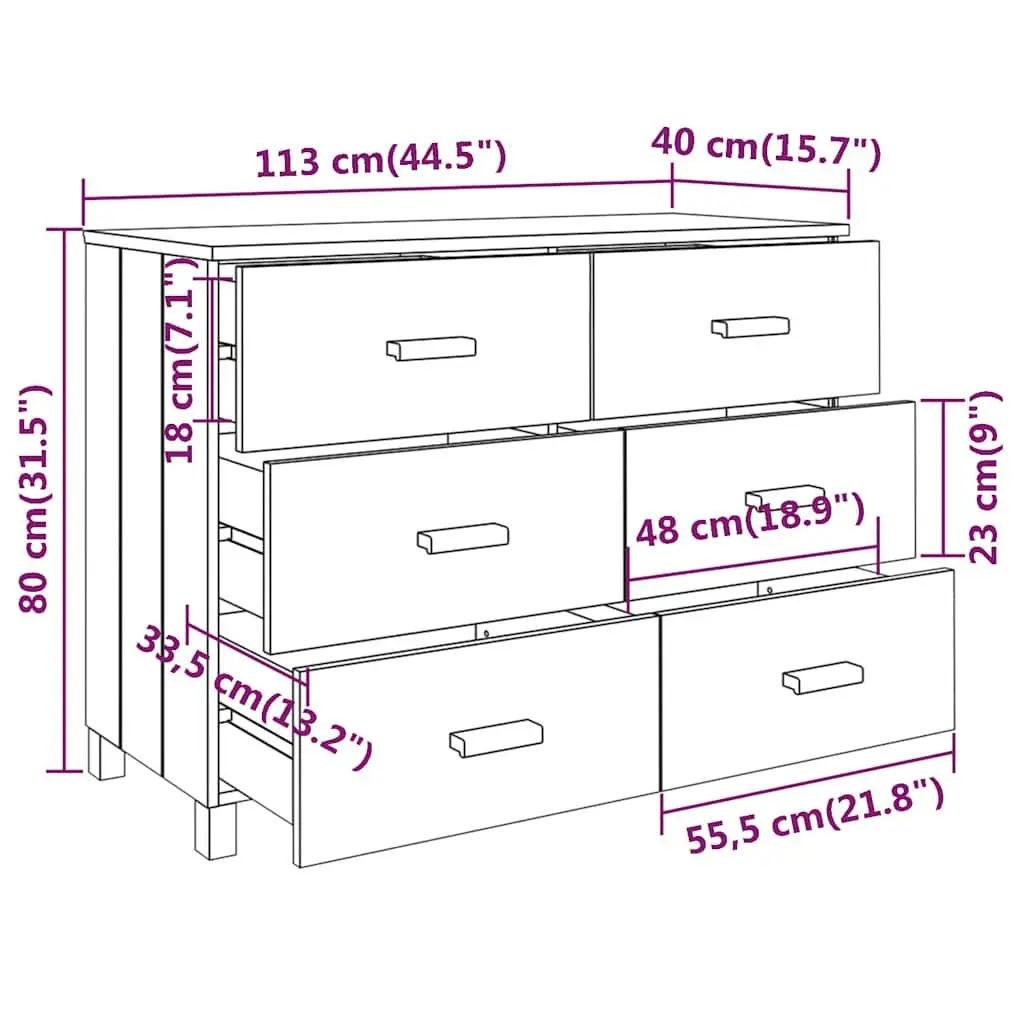 Solid Pine Wooden Sideboard Buffet Cabinet with Drawers