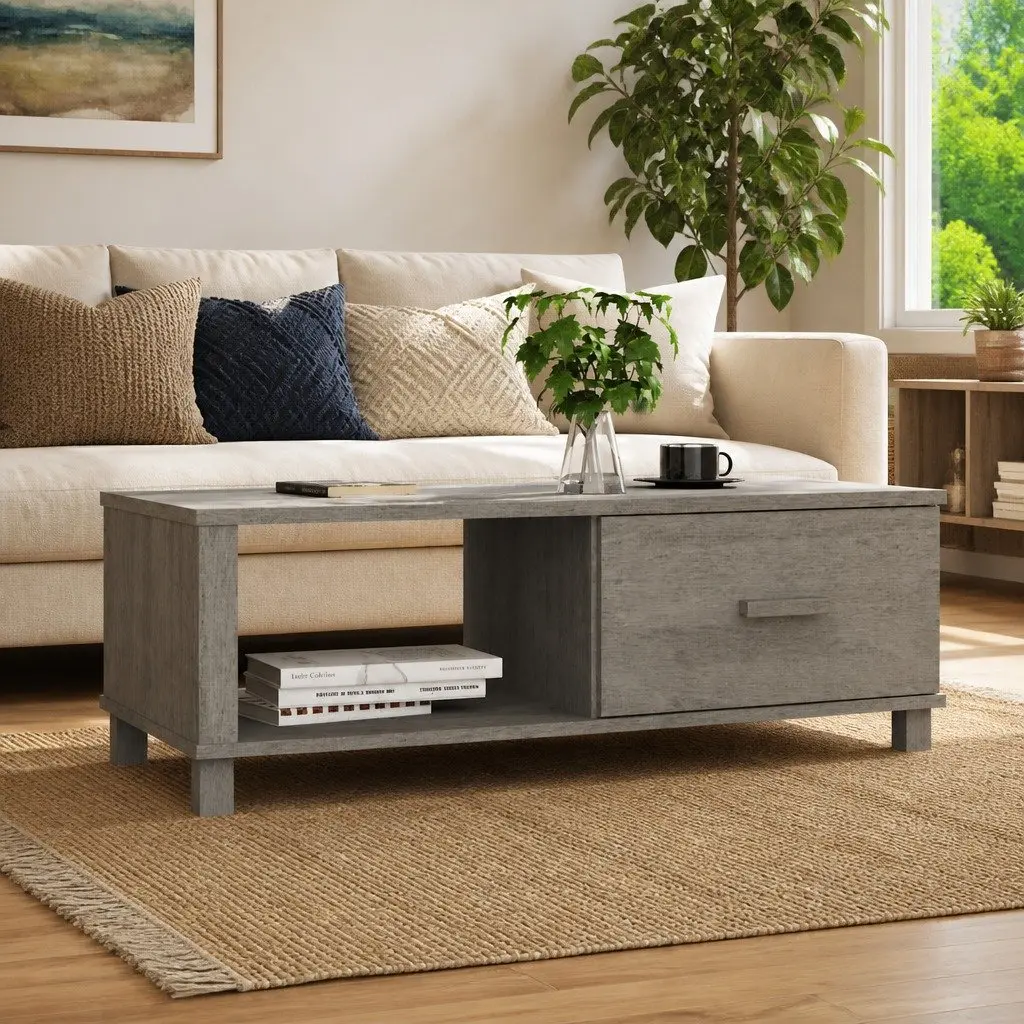 Wooden Coffee Table Solid Pinewood 100 x 55 x 35 cm Grey